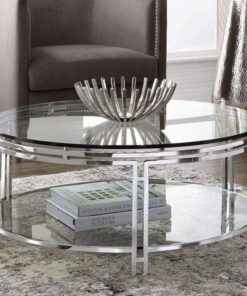 ترابيزة ستانليس دائري زجاج فوق وتحت